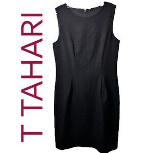 T TAHARI Classic Black Elegant LBD Pleated Sheath‎ Dress, Size 8